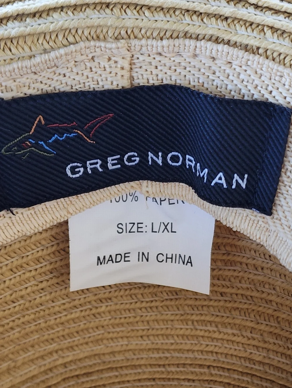 Greg Norman Collection Wide-Brim Straw Sun Hat in Beige with Metal Logo
